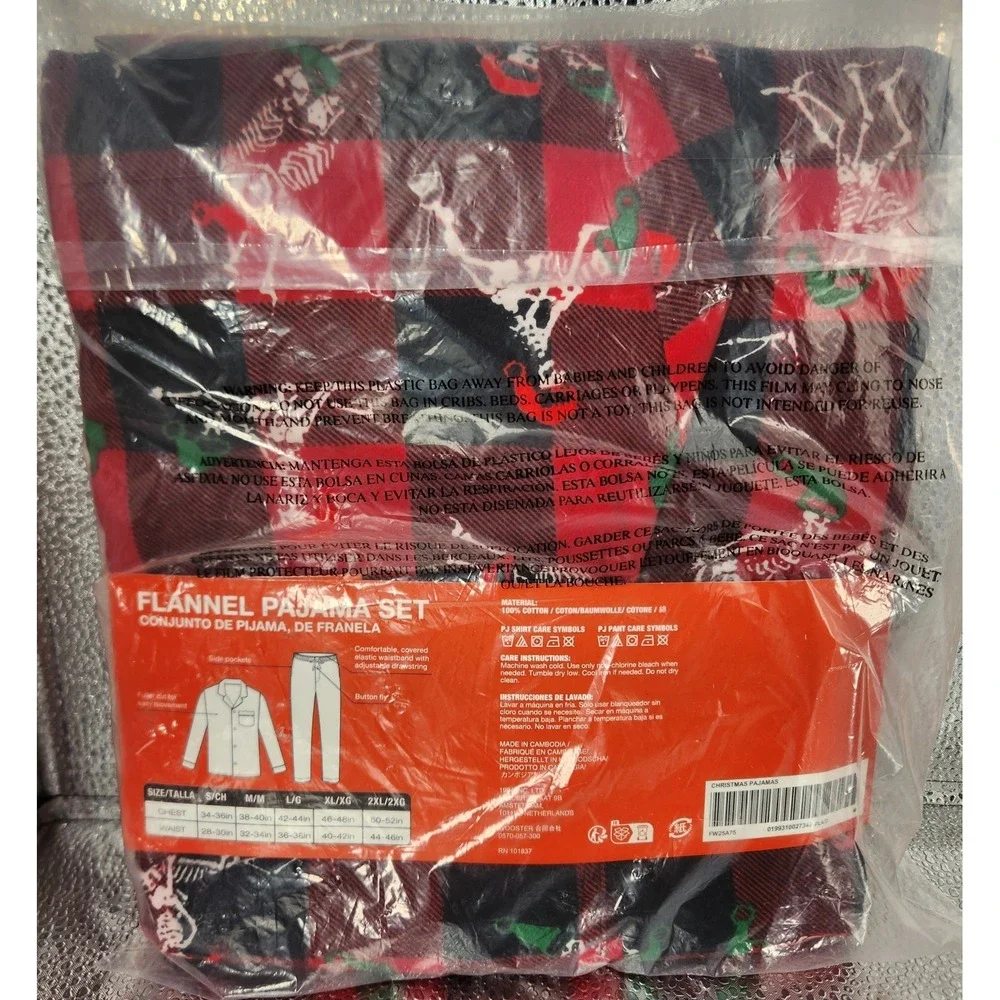 Supreme Men's Cotton Flannel Plaid Christmas Pajama Set 2-Piece Size M